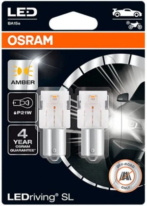 Лампа автомобильная P21W 12V-LED (BA15s) Amber (блистер 2 шт.) (Osram)