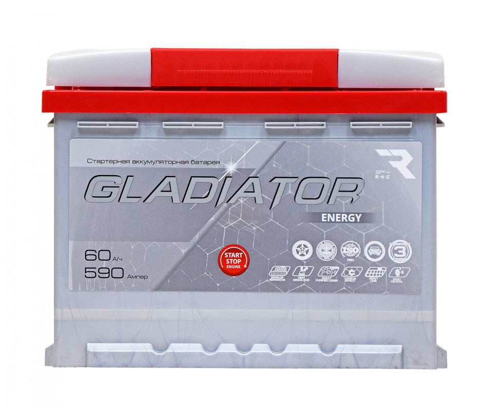 Аккумулятор Gladiator Energy 60R обр. пол. 590A 242х175х190