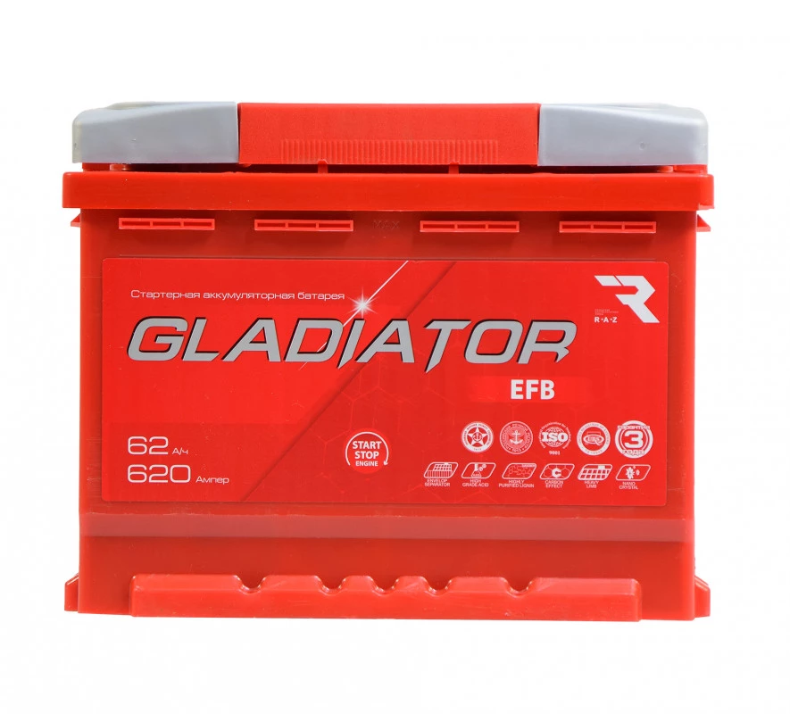 Аккумулятор GLADIATOR EFB 62L прям. пол. 620A 242х175х190