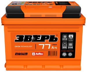 Аккумулятор Зверь 77 Ач прям. пол. 800А 278х175х190