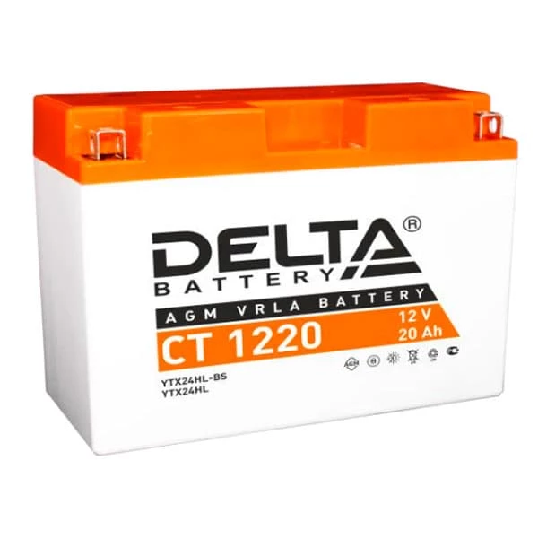Аккумулятор Мото DELTA CT 1220 20Ач 250A обр. пол. 204x91x159 (Y50-N18L-A3, YTX24HL-BS, YTX24HL)
