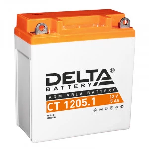 Аккумулятор Мото DELTA CT 1205.1 5Ач 65A обр. пол. 120x61x129 (YB5L-B, 12N5-3B)