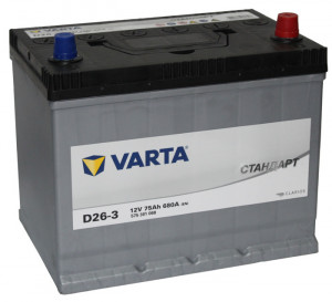 Аккумулятор Varta Стандарт Asia D26 75R обр. пол. 680A 258x173x223