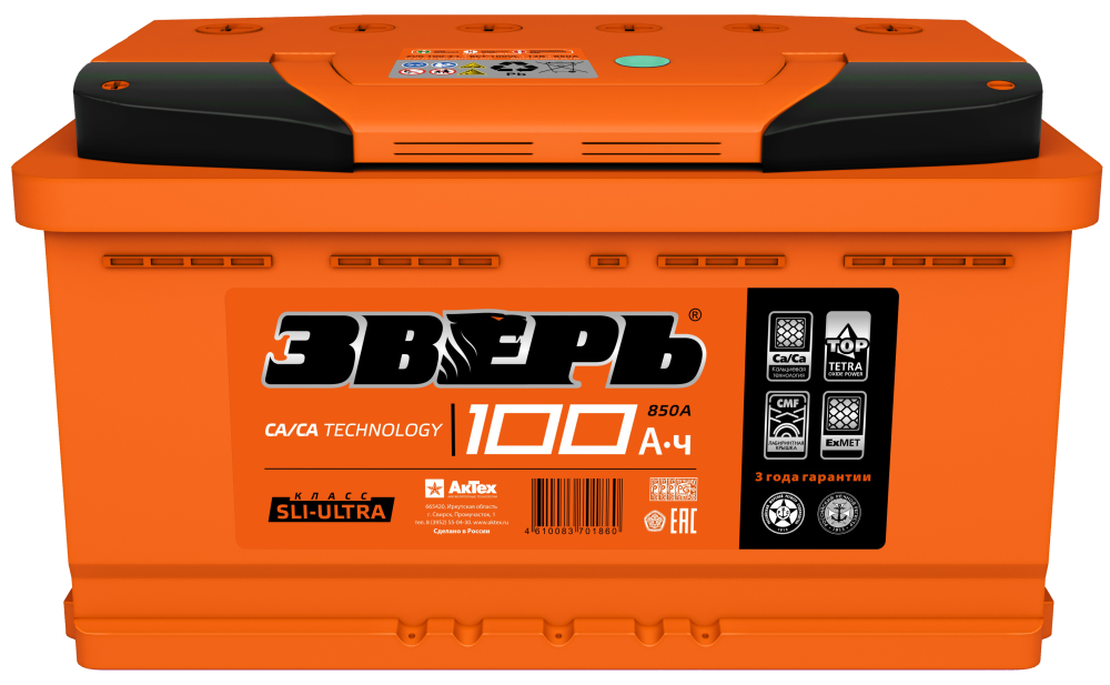 Аккумулятор Зверь 100 Ач прям. пол. 940А 353х175х190
