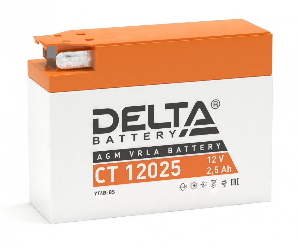 Аккумулятор Мото DELTA CT 12025 2,5Ач 40Aобр. пол. 114x39x86 (YT4B-BS)