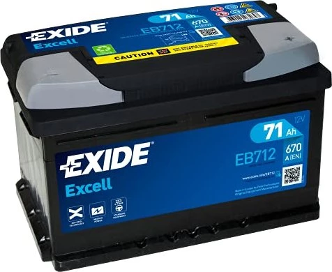 Аккумулятор EXIDE Excell EB712 71R обр. пол. низкий 670А 278x175x175