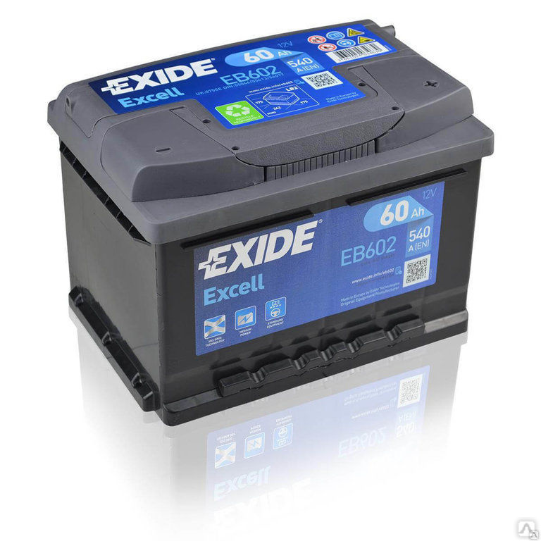 Аккумулятор EXIDE Excell EB602 60R обр. пол. низкий 540А 242x175x175