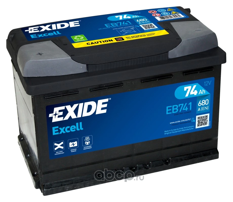 Аккумулятор EXIDE Excell EB741 74L прям. пол. 680А 276x175x190