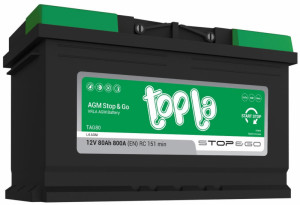 Аккумулятор Topla AGM 80R обр. пол. 800A 315x175x190