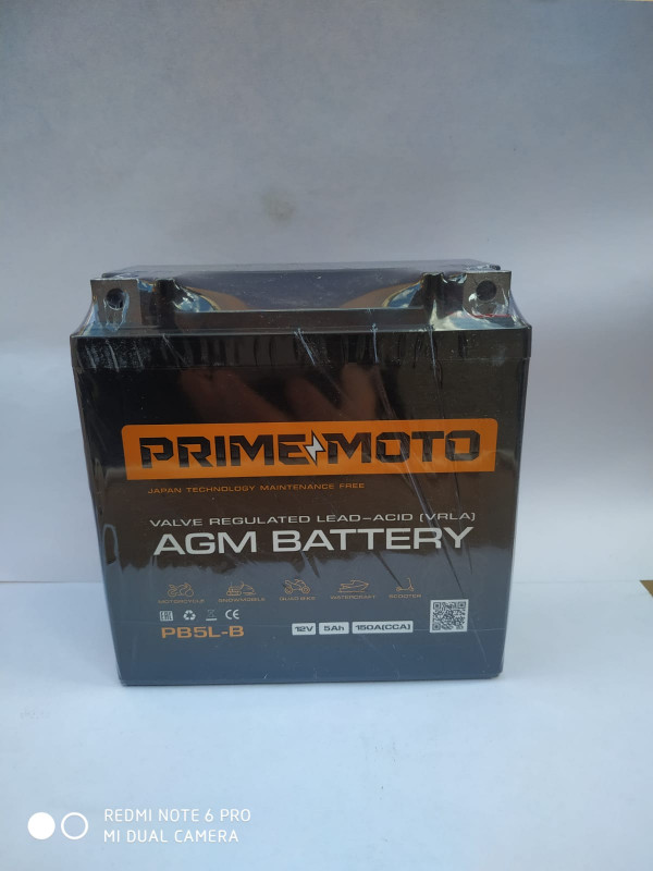 Аккумулятор для мототехники PRIME MOTO AGM 1205 5Ач 150A обр. пол. 114x70x106 (YTX5L-BS, YTZ7S, PTX5L-BS)
