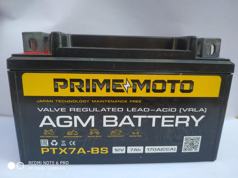 Аккумулятор для мототехники PRIME MOTO AGM 12.7 7Ач 170A прям. пол. 114х71х131 (PTX7L-BS, YTX7L-BS)