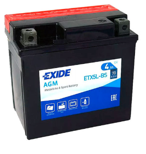 Аккумулятор Мото EXIDE AGM ETX5L-BS 4Ач 70A обр. пол. 113x70x105 (YTX5L-BS, YTZ7S, YTZ6S)