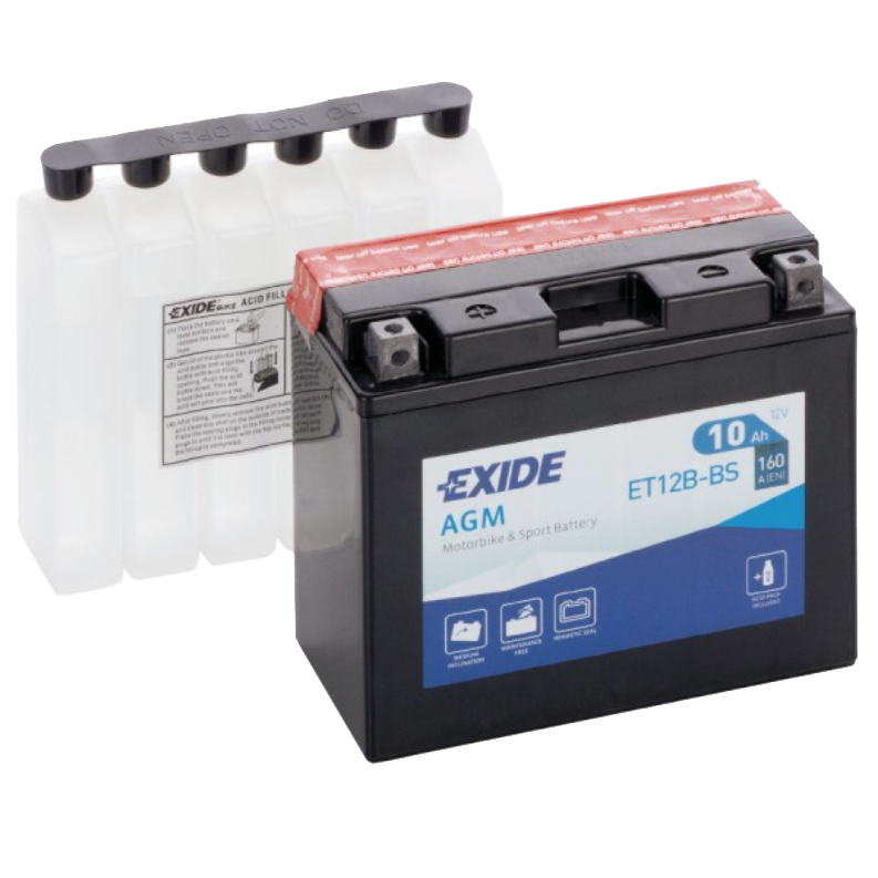 Аккумулятор для мототехники EXIDE AGM ET12B-BS 10Ач 160A прям. пол. 150x71x130 (YT12B-BS)