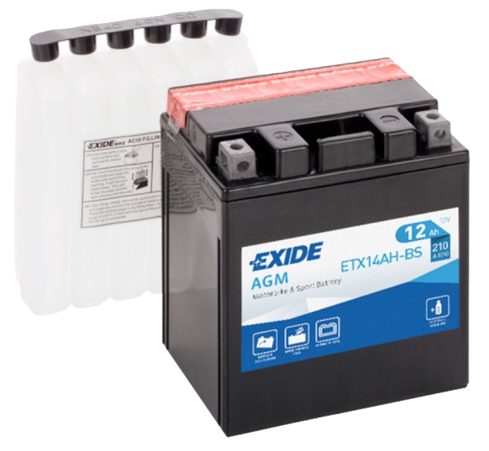 Аккумулятор для мототехники EXIDE AGM ETX14AH-BS 12Ач 210A прям. пол. 134x89x164 (YB14-BS, YTX14AH, YTX14AH-BS)