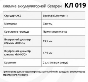 Клемма АКБ КЛ 019