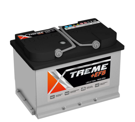 Аккумулятор X-treme +EFB 74R обр. пол. низк. 780A 278x175x175