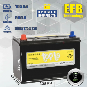 Аккумулятор Topla EFB STOP & GO Asia 105 Ач прям. пол. 900A 306x173x220