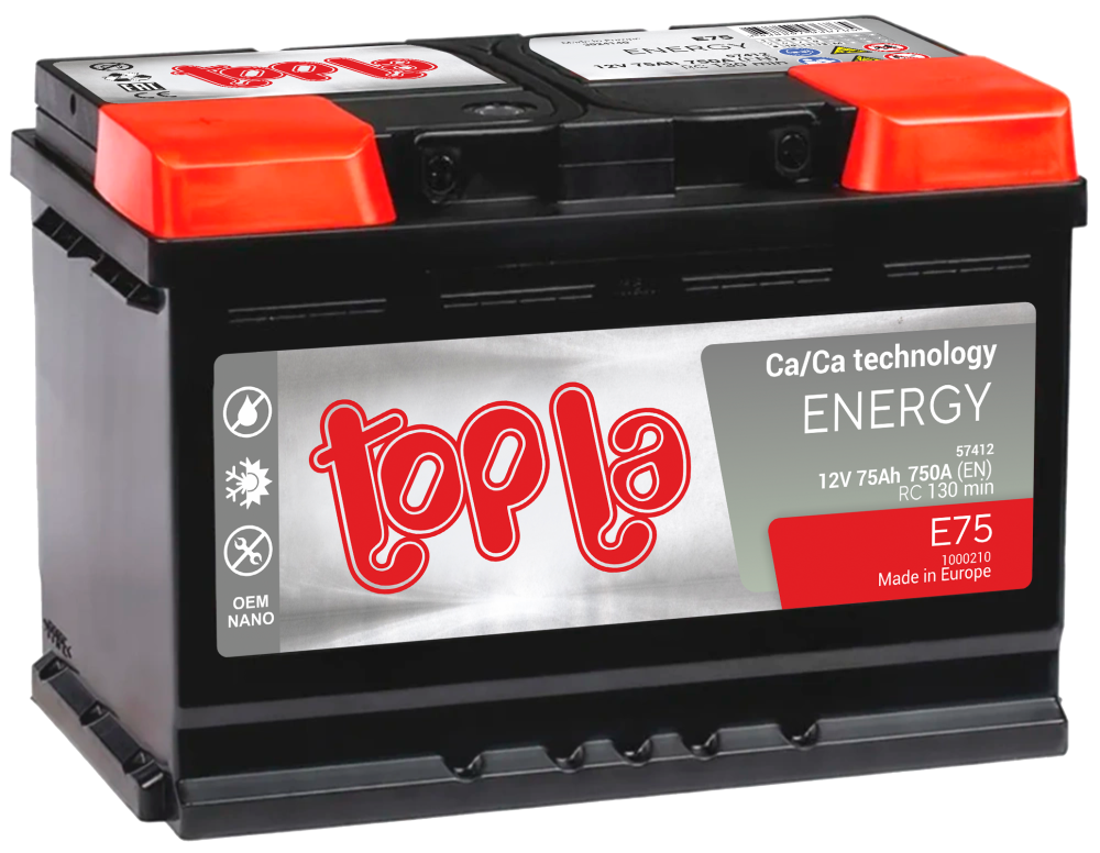 Аккумулятор Topla Energy 75 Ач прям. пол. 750A 278x175x190