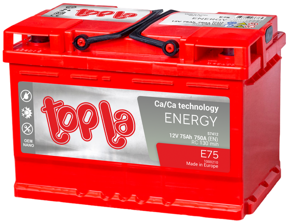 Аккумулятор Topla Energy 75 Ач прям. пол. 750A 278x175x190
