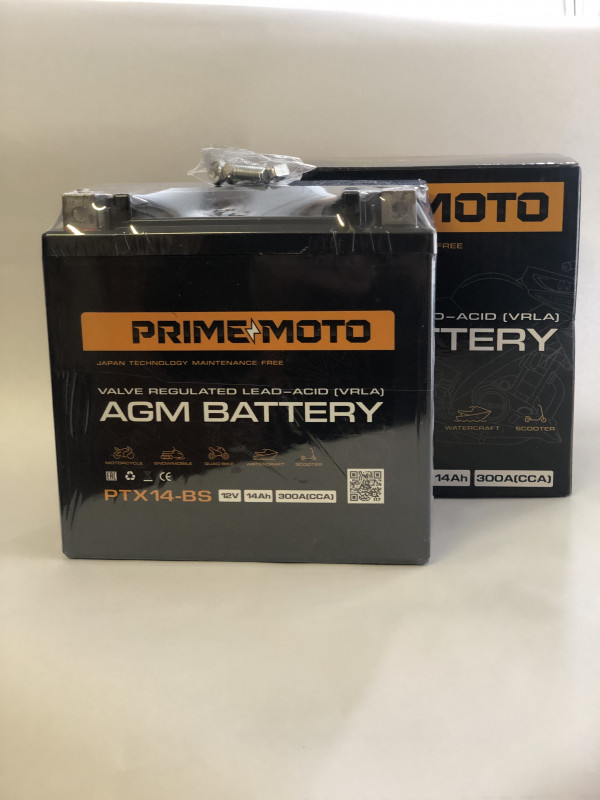 Аккумулятор для мототехники PRIME МОТО AGM 1214 14Ач 300A прям. пол. 145x80x165 (PT14B-BS, YT14B-BS)