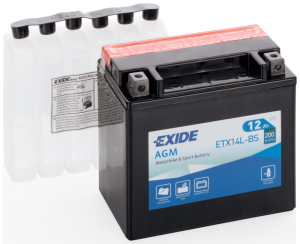Аккумулятор для мототехники EXIDE AGM ETX14L-BS 12Ач 200A прям. пол. 150x87x145 (ETX14L-BS, YTX14L-BS)