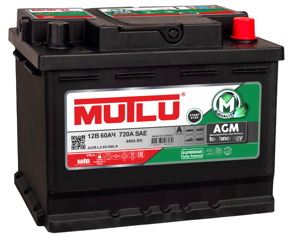 Аккумулятор Mutlu AGM L2 60 Ач обр. пол. 720A 242x175x190