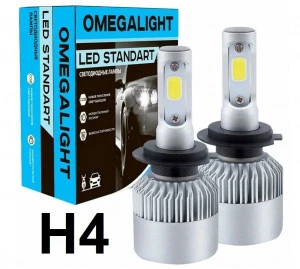 Лампа светодиодная OMEGALIGHT 12В H4 25W 6000K 2 шт. (картон)