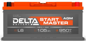 Аккумулятор DELTA START MASTER AGM 105 Ач 950А обр. пол. 393х175х190