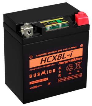 Аккумулятор для мототехники BUSHIDO AGM HCX8L-i 9,5Ач 140A обр. пол. 113x70x130 (YTX7L-BS)