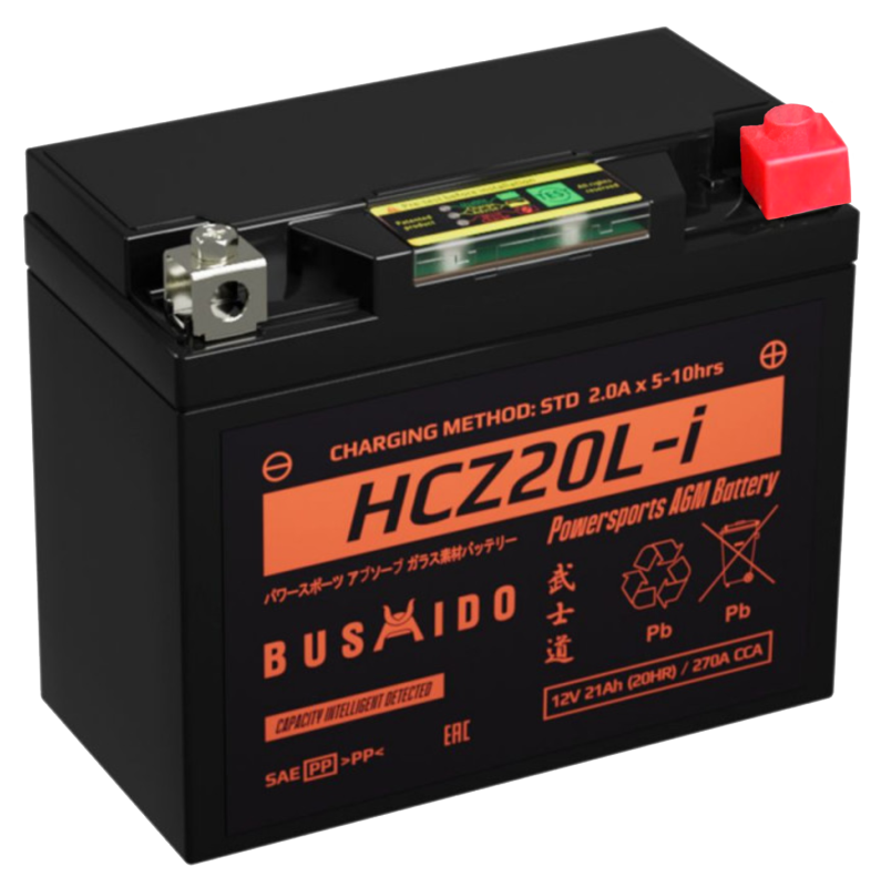 Аккумулятор для мототехники BUSHIDO AGM HCZ20L-i 21Ач 270A обр. пол. 177x88x155 (YTX20L-BS)