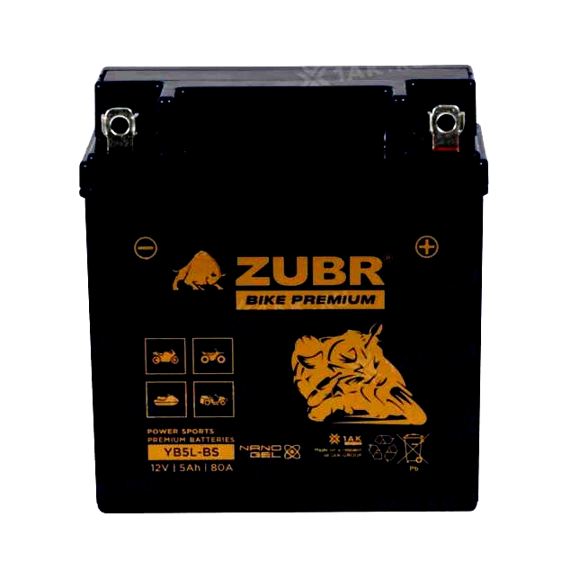 Аккумулятор для мототехники Zubr Premium NANO-GEL 5Ач 80А обр. пол. 120x60x128 (YB5L-BS)