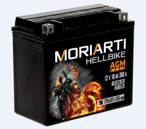 Аккумулятор для мототехники Moriarti HELL BIKE AGM 18Ач 350А прям. пол. 175х87х155 (YTX20-BS, СТ 1218, YTX20H)