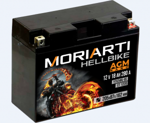 Аккумулятор для мототехники Moriarti HELL BIKE AGM 18Ач 280А обр. пол. 205х87х162 (YTX24HL-BS, СТ 1220)