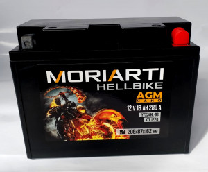 Аккумулятор для мототехники Moriarti HELL BIKE AGM 18Ач 280А обр. пол. 205х87х162 (YTX24HL-BS, СТ 1220)