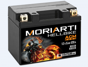 Аккумулятор для мототехники Moriarti HELL BIKE AGM 5Ач 120А обр. пол. 115х75х86 (YTZ5S, СТ 1204)
