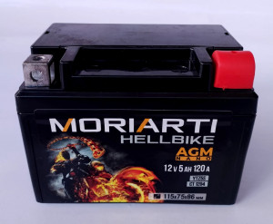 Аккумулятор для мототехники Moriarti HELL BIKE AGM 5Ач 120А обр. пол. 115х75х86 (YTZ5S, СТ 1204)