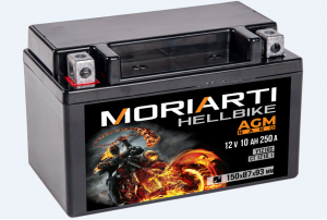 Аккумулятор для мототехники Moriarti HELL BIKE AGM 10Ач 250А прям. пол. 150х87х93 (YTZ10S, СТ 1210.1)
