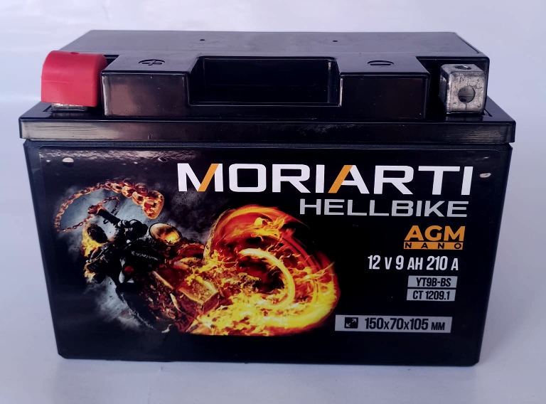 Аккумулятор для мототехники Moriarti HELL BIKE AGM 9Ач 210А прям. пол. 150х70х105 (YT9B-BS, СТ 1209.1)