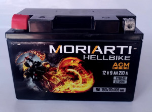 Аккумулятор для мототехники Moriarti HELL BIKE AGM 9Ач 210А прям. пол. 150х70х105 (YT9B-BS, СТ 1209.1)