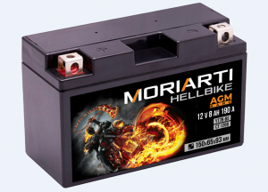 Аккумулятор для мототехники Moriarti HELL BIKE AGM 8Ач 190А прям. пол. 150х65х93 (YT7B-BS, СТ 1208)