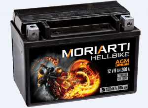 Аккумулятор для мототехники Moriarti HELL BIKE AGM 9Ач 200А прям. пол. 150х87х105 (YTX9-BS, СТ 1209)