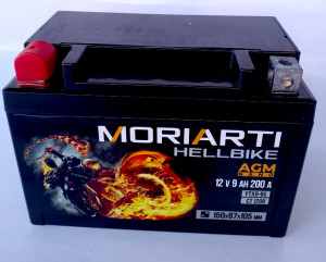 Аккумулятор для мототехники Moriarti HELL BIKE AGM 9Ач 200А прям. пол. 150х87х105 (YTX9-BS, СТ 1209)