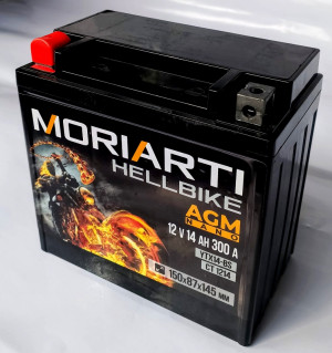 Аккумулятор для мототехники Moriarti HELL BIKE AGM 14Ач 300А прям. пол. 150х87х145 (YTX14-BS, СТ 1214)