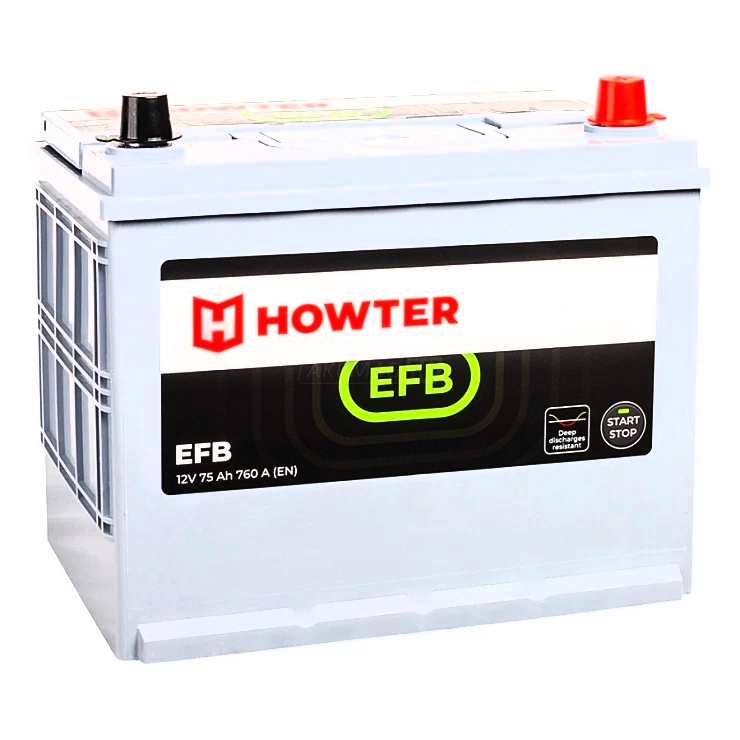 Аккумулятор HOWTER EFB Asia 75R 760А обр. пол. 264x175x220