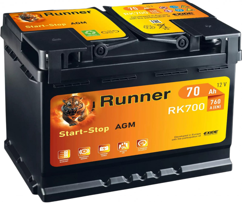 Аккумулятор RUNNER AGM L3 RK700 70R обр. пол. 760A 278x175x190