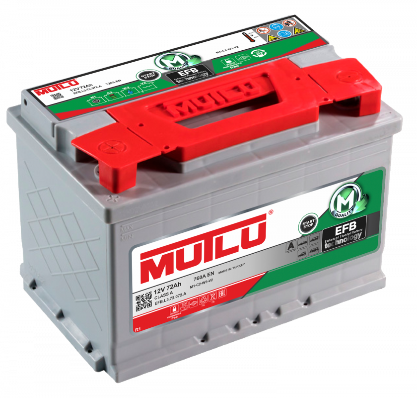 Аккумулятор Mutlu EFB 72 Ач обр. пол. 760A 278x175x190