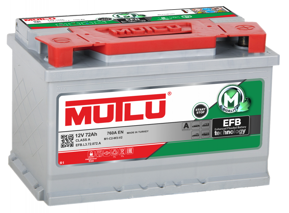 Аккумулятор Mutlu EFB 72 Ач обр. пол. 760A 278x175x190
