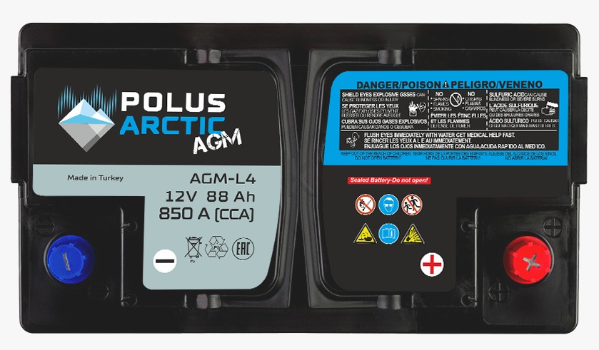Аккумулятор POLUS ARCTIC AGM 88R обр. пол. 850A 315x175x190