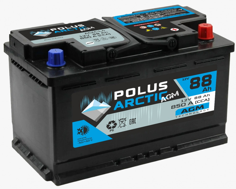 Аккумулятор POLUS ARCTIC AGM 88R обр. пол. 850A 315x175x190
