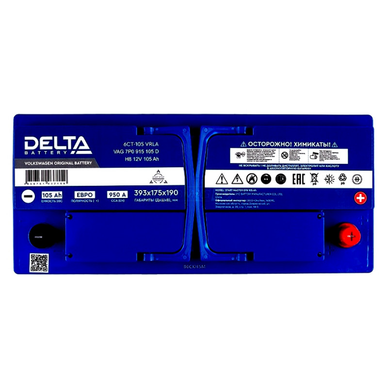 Аккумулятор DELTA EFB 105R обр. пол. 950А 394х175х190